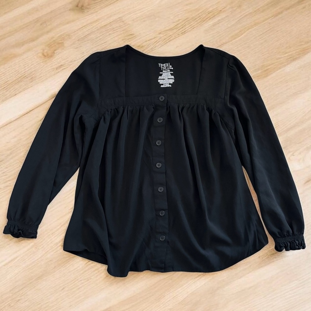 Time and Tru Black Square-Neck Maternity Button-Front Blouse Size Small - Picture 3 of 6